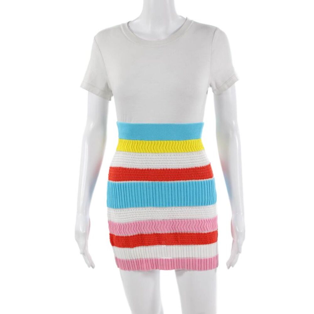 Solid & Striped Womens Bandage Mini Skirt Light Blue Striped Size XS